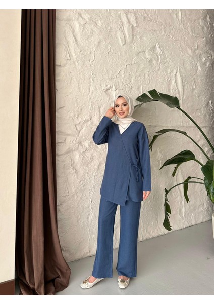 Kadın Giyim Yandan Bağlamalı Keten Takım fırsatları