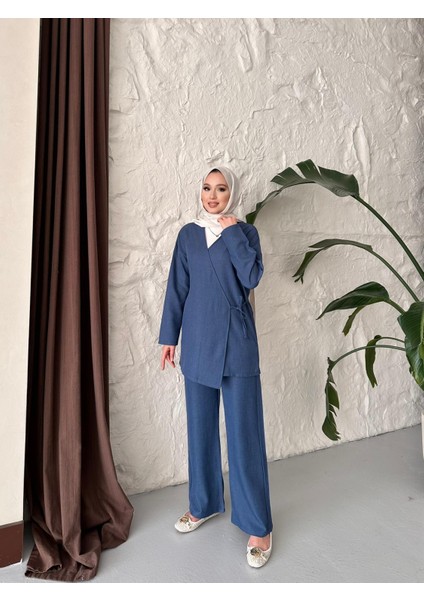 Kadın Giyim Yandan Bağlamalı Keten Takım indirimleri