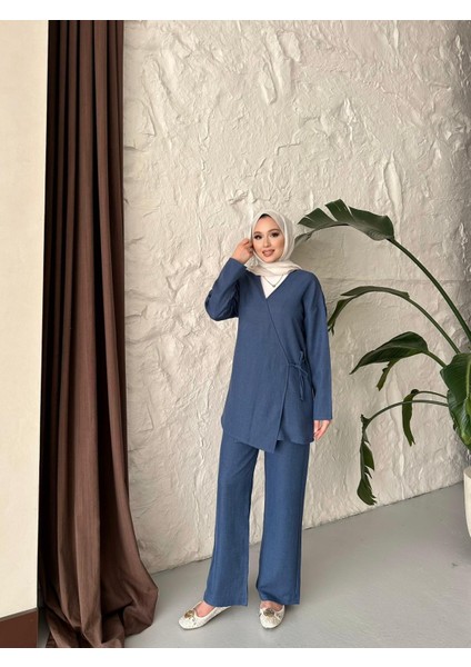 Kadın Giyim Yandan Bağlamalı Keten Takım