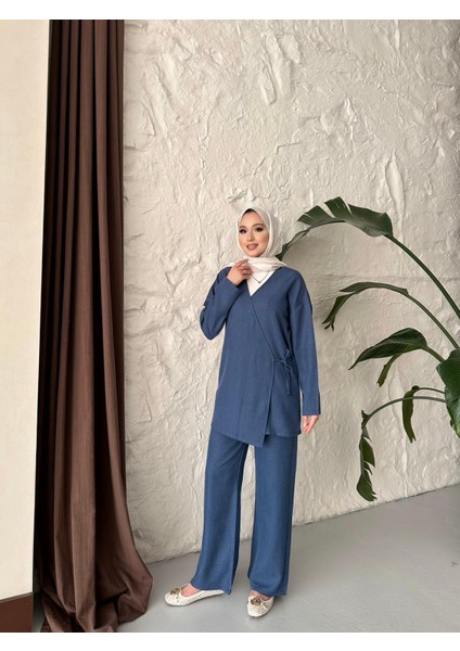 Kadın Giyim Yandan Bağlamalı Keten Takım