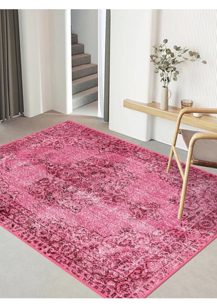 Vitage Pempe Göbekli Klasik Desenli Eskitme Model Dokuma Taban Kilim