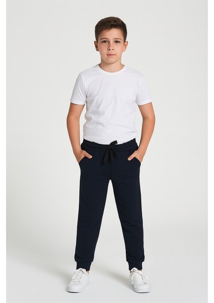 Lacivert Kalın Pamuklu Beli ve Paçası Lastikli Cepli 5-6-7-8-9-10-11-12 Yaş Erkek Çocuk Eşofman Altı