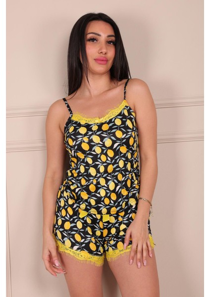 Limon Desenli Ip Askılı Şortlu Pegasus Pijama Takımı Lacivert modelleri