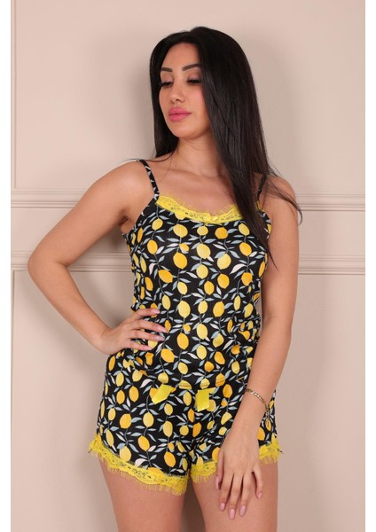 Limon Desenli Ip Askılı Şortlu Pegasus Pijama Takımı Lacivert fırsatları