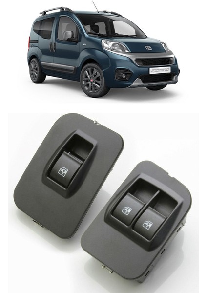 Fiat Fiorino 2007 - 2024 Uyumlu Sağ + Sol Ön Cam Açma Düğmesi Takımı Anahtarı Çerçeveli