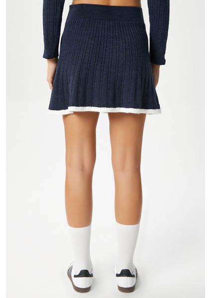 Kadın Mia Polo Yaka Lacivert Şeritli Kazak Etek Triko Alt Üst Takım fırsatları