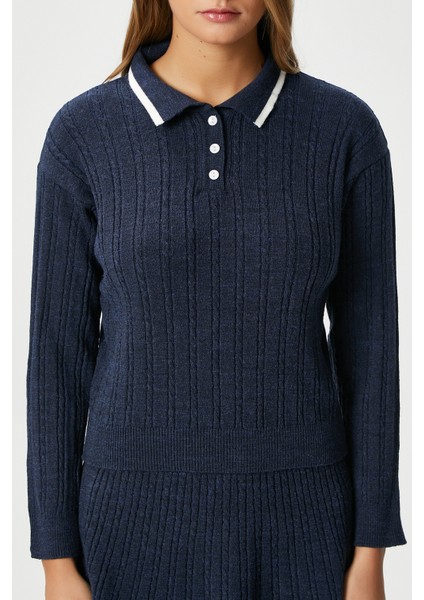 Kadın Mia Polo Yaka Lacivert Şeritli Kazak Etek Triko Alt Üst Takım indirimleri