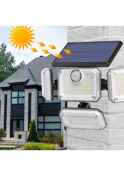 Güneş Enerjili 333 Ledli 4 Oynar Başlıklı Kumandalı Su Geçirmez Sensörlü Lamba