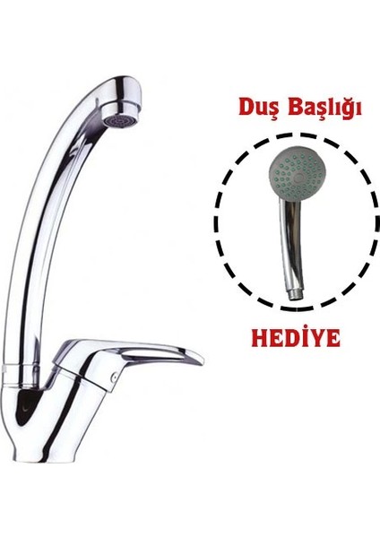 AYDOGANTICARET44 Mix Kuğu Mutfak Evye Batarya + Duş Başlığı Hediyeli