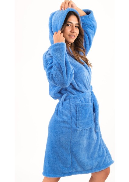 Kapşonlu Wellsoft Peluş Sabahlık Ev Giyimi