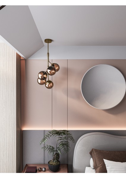 Ayza Modern Eskitme Metal Gövdeli 5'li Bal Cam Küre Avize | Tavan Aydınlatma Avize Modeli fiyatları