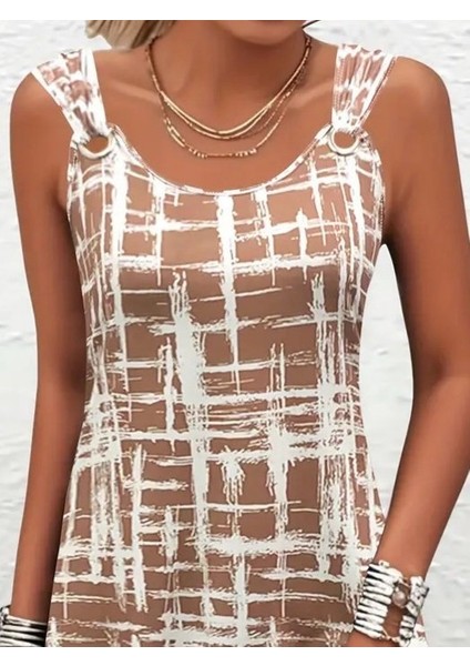 Kadın Askılı Kuş Gözü Detaylı Desenli Süprem Elbise fiyatları