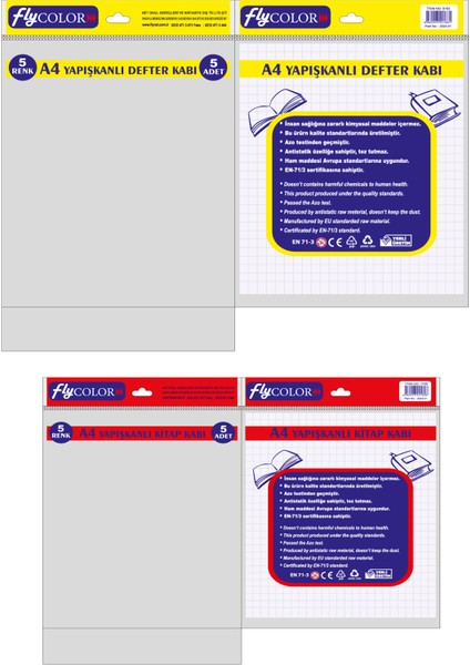 Hazır Kendinden Yapışkanlı A4 Defter Kabı+ Kitap Kabı Seti 5'er Şeffaf Renk
