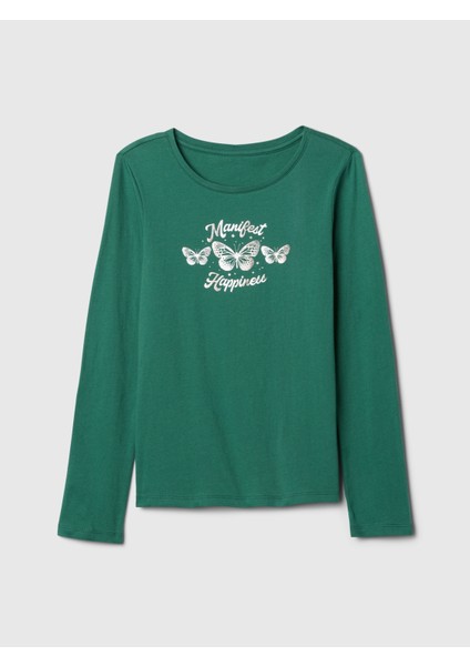 Kız Çocuk Yeşil Grafikli T-Shirt