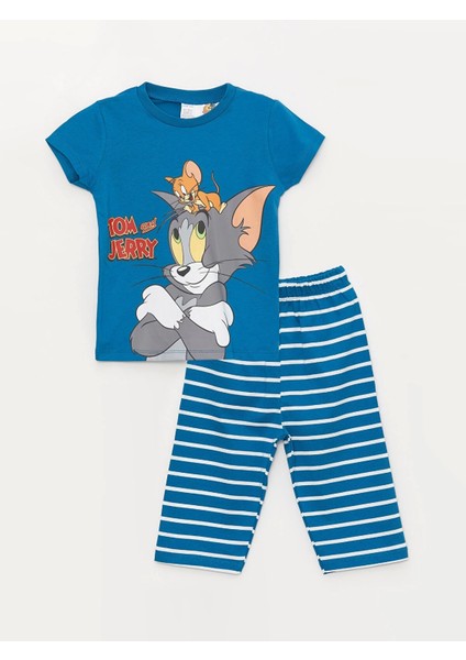 Lcw Baby Petrol Bisiklet Yaka Kısa Kollu Tom ve Jerry Baskılı Erkek Bebek Pijama Takımı