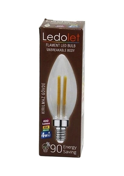 Ledolet 4W=45W - E14 Mum Flament LED Rustik Ampul 400LUMEN - 3000K Kırılmaz Gövde (5047)