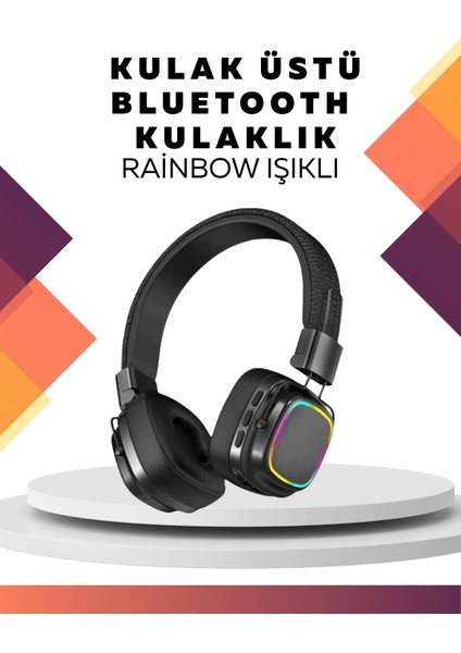 Kablosuz Rgb Işıklı Katlanabilir Bluetooth Kulak Üstü Kulaklık