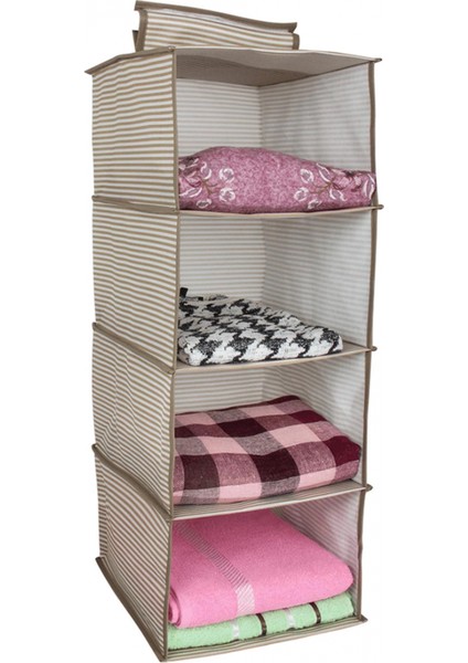 AYDOGANTICARET44 Dolap Içi Düzenleyici Katlanabilir Çok Amaçlı 4 Bölmeli Çizgili Bez Organizer (Siyah) fırsatları