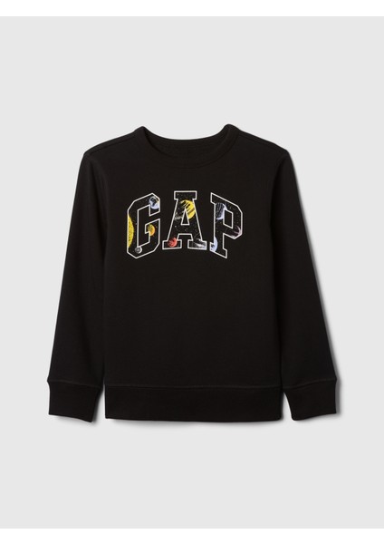 Erkek Çocuk Siyah Gap Logo Grafikli Fleece Sweatshirt