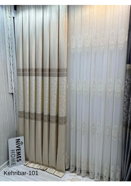 Nivemeshome Kehribar FT614162 Krem V-101 1/3 Sık Pileli Fon Perde Apm indirimleri