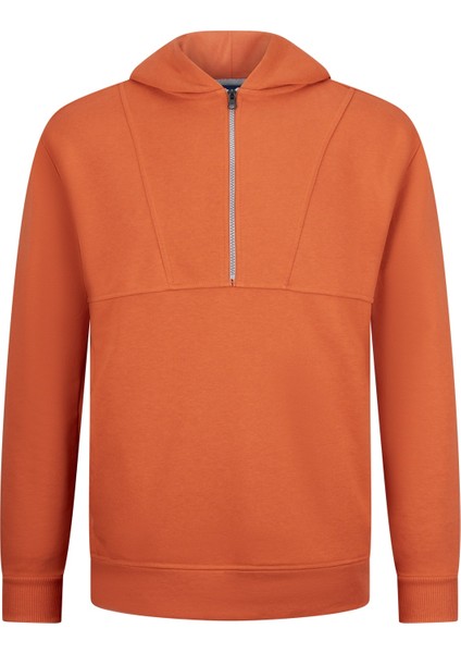 Turuncu Regular Fit Fermuarlı Kapüşonlu Sweatshirt