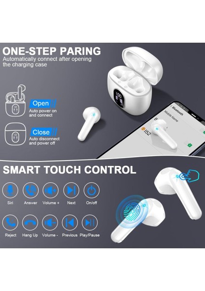 ‎drsaec Kablosuz Kulaklık, Bluetooth 5.3 Kulaklıklar, 50H Stereo Bas Kulak Tomurcukları, 4 Enc Mikrofonlu Kulak Içi Kulaklıklar, LED Ekran, Gürültü Önleyici Kulaklık, Ip7 Android fiyatları