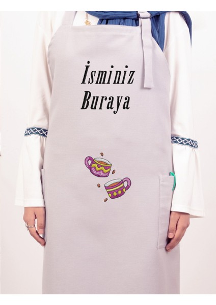 Mutfak Önlüğü Kişiye ve İsme Özel Nakışlı Mutfak Önlüğü İkili Kupa Farklı Renkler