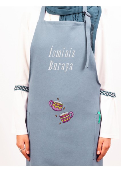 Mutfak Önlüğü Kişiye ve İsme Özel Nakışlı Mutfak Önlüğü İkili Kupa Farklı Renkler