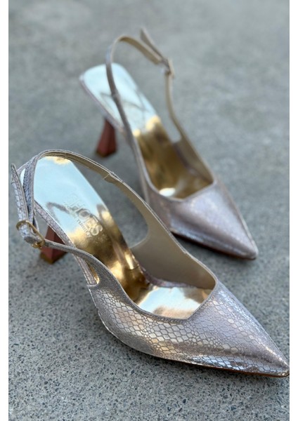 Rose Yılan Desenli Parlak Deri Kadın Topuklu Stiletto