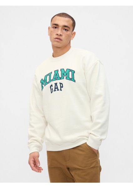 Erkek Beyaz Gap Logo Grafikli Relaxed Fleece Sweatshirt