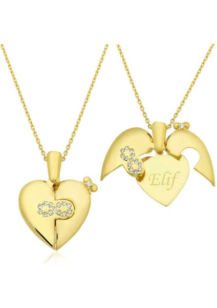 Gümüş Gold Isim Yazılı Sonsuz Kalp Kolye