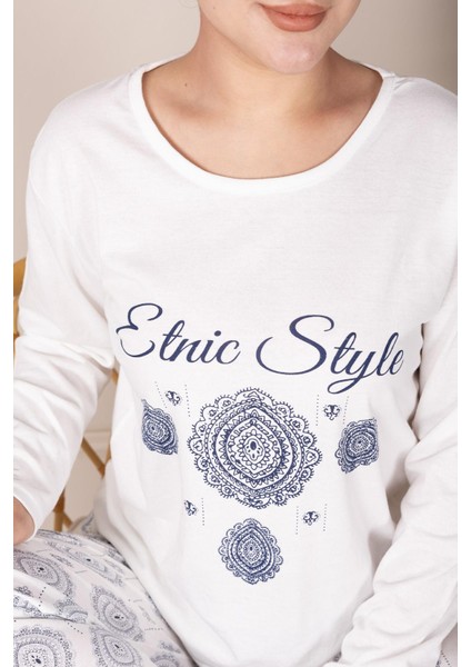 Etnik Desenli Uzun Kol Pijama Takımı modelleri