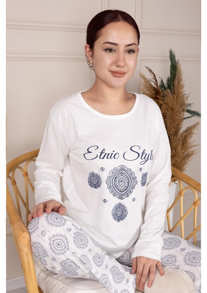 Etnik Desenli Uzun Kol Pijama Takımı fırsatları