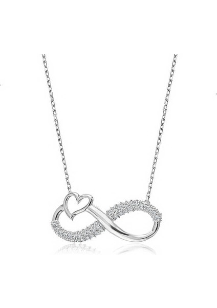 Gümüş Kalpli Sonsuzluk Bayan Kolye