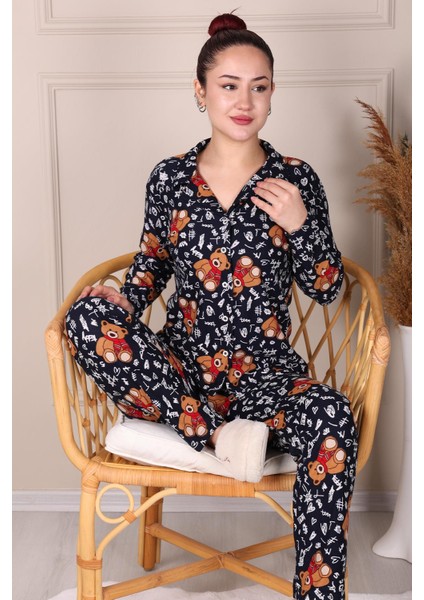 Ayıcık Desenli Süet Anne-Kız Pijama Takımı Lacivert fiyatları