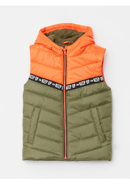 Lcw Kids Yeşil Kapüşonlu Renk Bloklu Erkek Çocuk Şişme Yelek