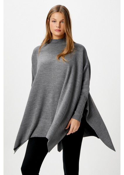 Kadın Zenta Oversize Yan Yırtmaçlı Antrasit Triko Kazak