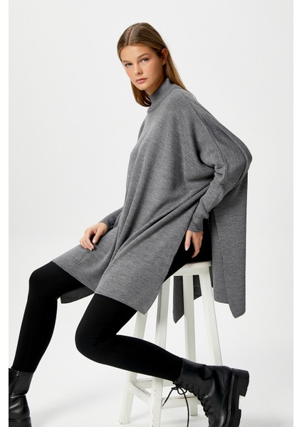 Kadın Zenta Oversize Yan Yırtmaçlı Antrasit Triko Kazak indirimleri