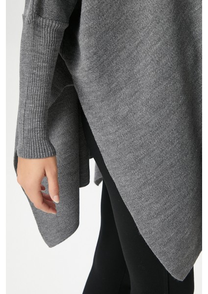 Kadın Zenta Oversize Yan Yırtmaçlı Antrasit Triko Kazak