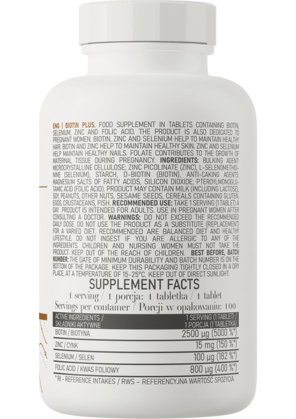 Biotin Plus Çinko, Selenyum ve Folik Asitle Zenginleştirilmiş 100 Tablet modelleri