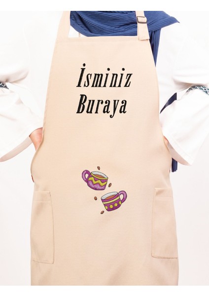Mutfak Önlüğü Kişiye ve Isme Özel Nakışlı Mutfak Önlüğü Ikili Kupa Farklı Renkler