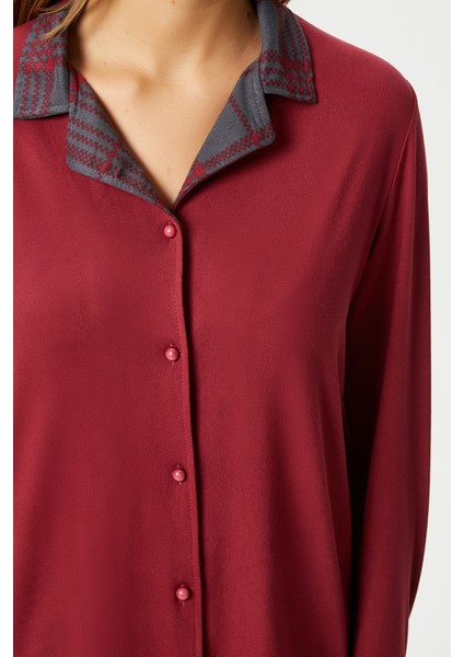 Kadın Efsa Ekose Extra Soft Bordo Antrasit Pijama Takım fırsatları
