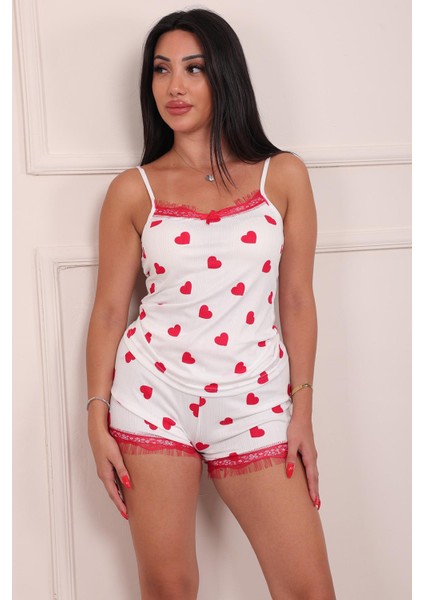 Kadın Kalp Desenli Şortlu Pegasus Pijama Takım Beyaz fiyatları