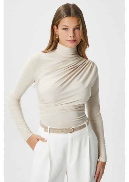 Kadın Moon Büzgülü Açık Bej Sandy Bluz