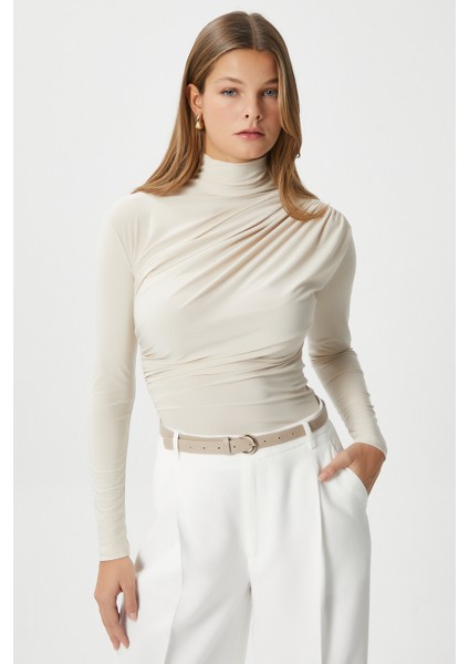 Kadın Moon Büzgülü Açık Bej Sandy Bluz