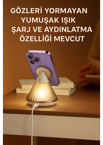 Premium 15W Manyetik Hızlı Wireless Kablosuz Şarj Standı Gece Lambalı Apple iPhone Android Uyumlu fırsatları