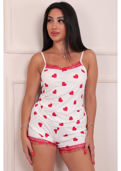 Kadın Kalp Desenli Şortlu Pegasus Pijama Takım Beyaz modelleri