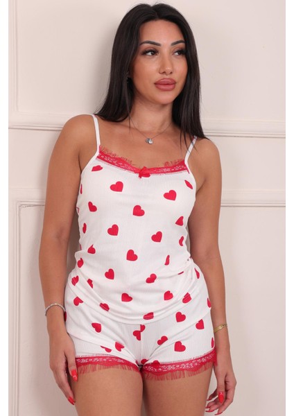 Kadın Kalp Desenli Şortlu Pegasus Pijama Takım Beyaz fırsatları