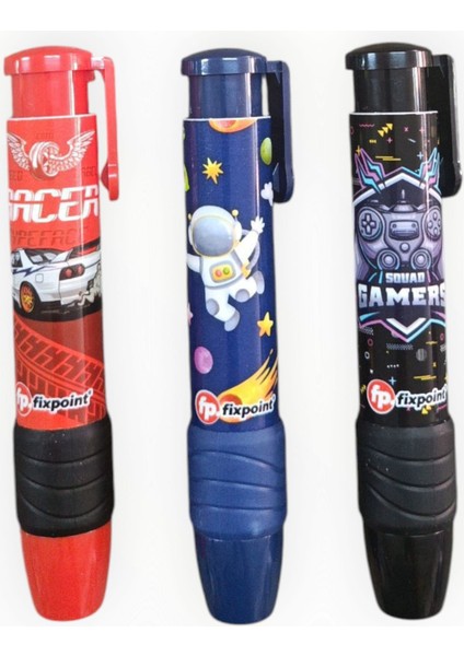 Fixpoint -3 Adet- Otomatik Pastel Araba Astronot Konsol Temalı Erkek Seti Roket Silgi (P-1307) modelleri