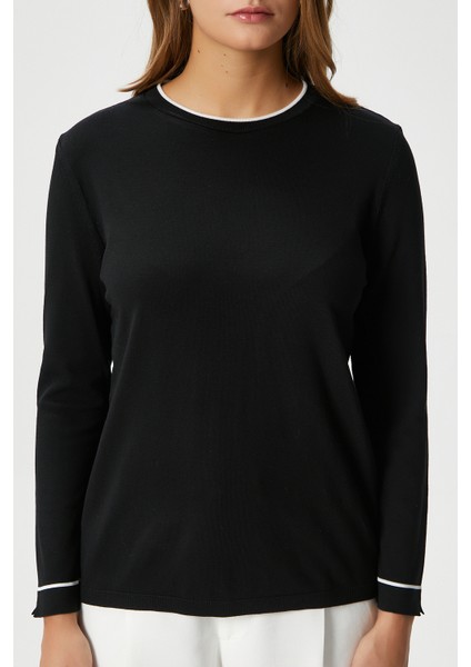 Kadın Luxe Contrast Siyah Bisiklet Yaka Viskon Triko Kazak fiyatları